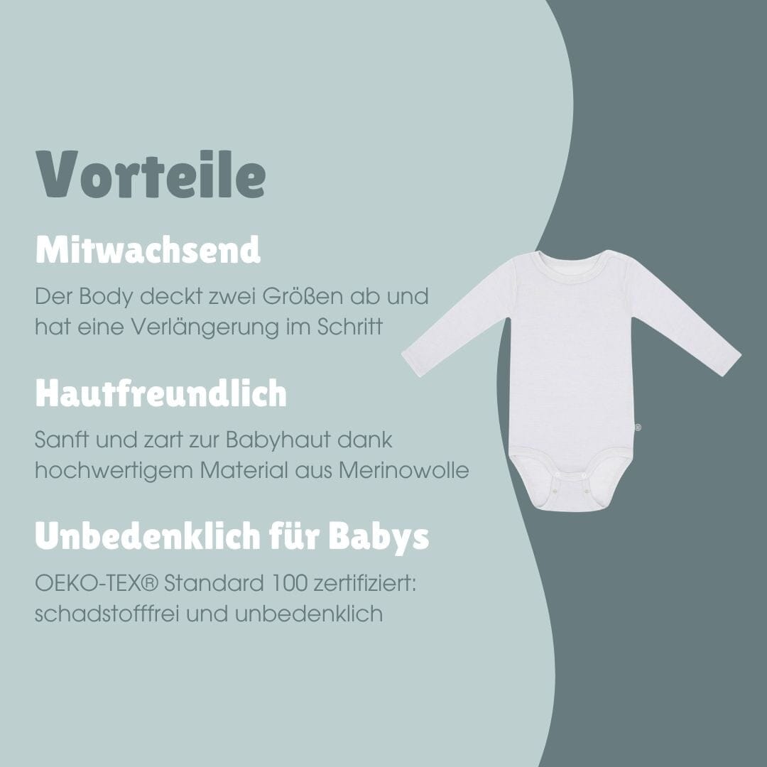 Merinowolle Langarm-Body | Essential Grau